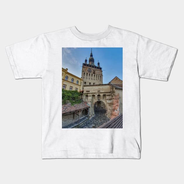 Sighisoara Clock Tower view Kids T-Shirt by TDArtShop